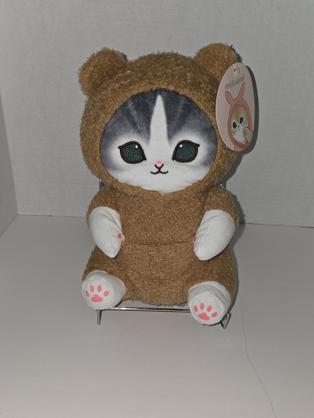 Brown Teddy Cat Plush with White Face and Pink Paws